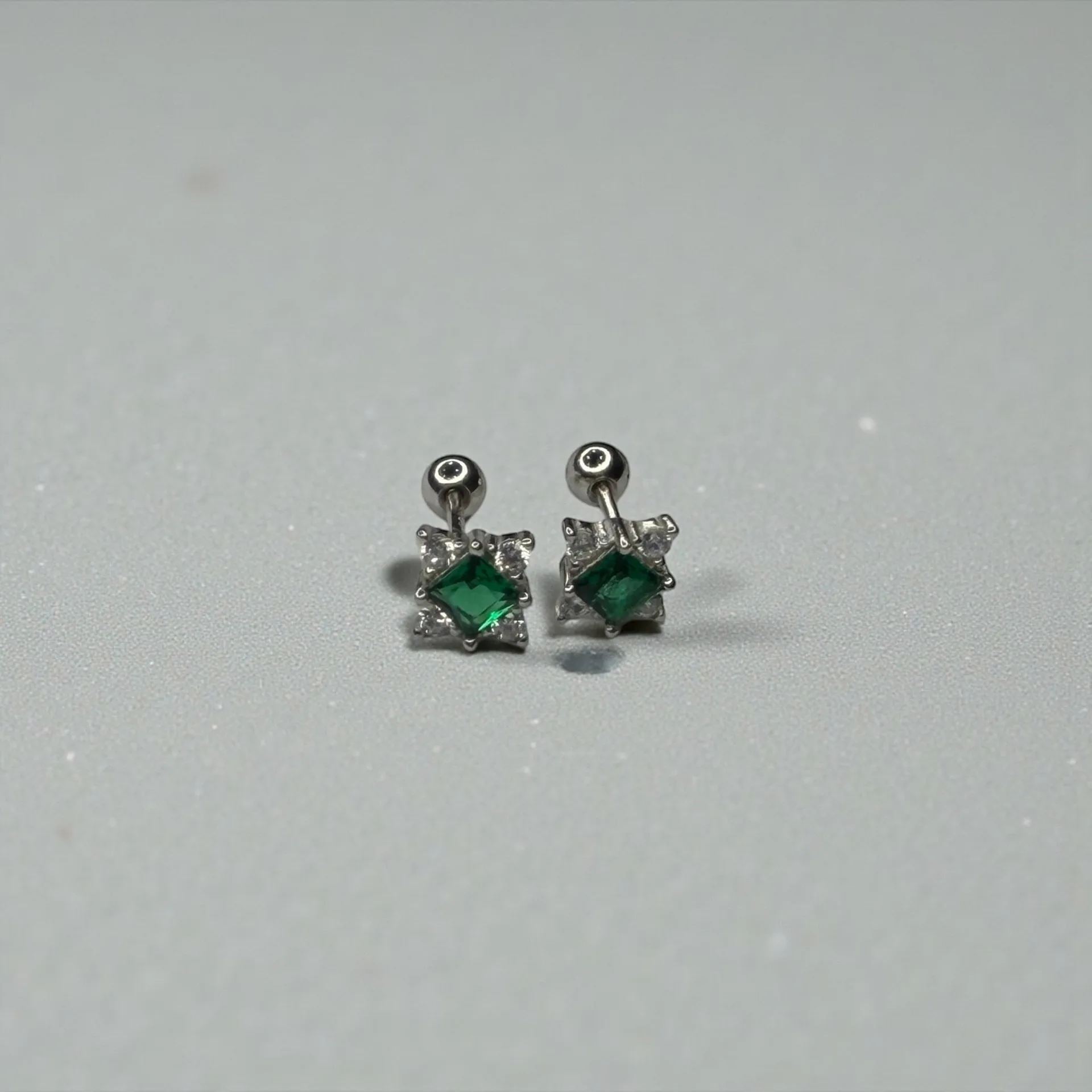 Green Geometric Shape with Zircons Ear Stud - Image 3