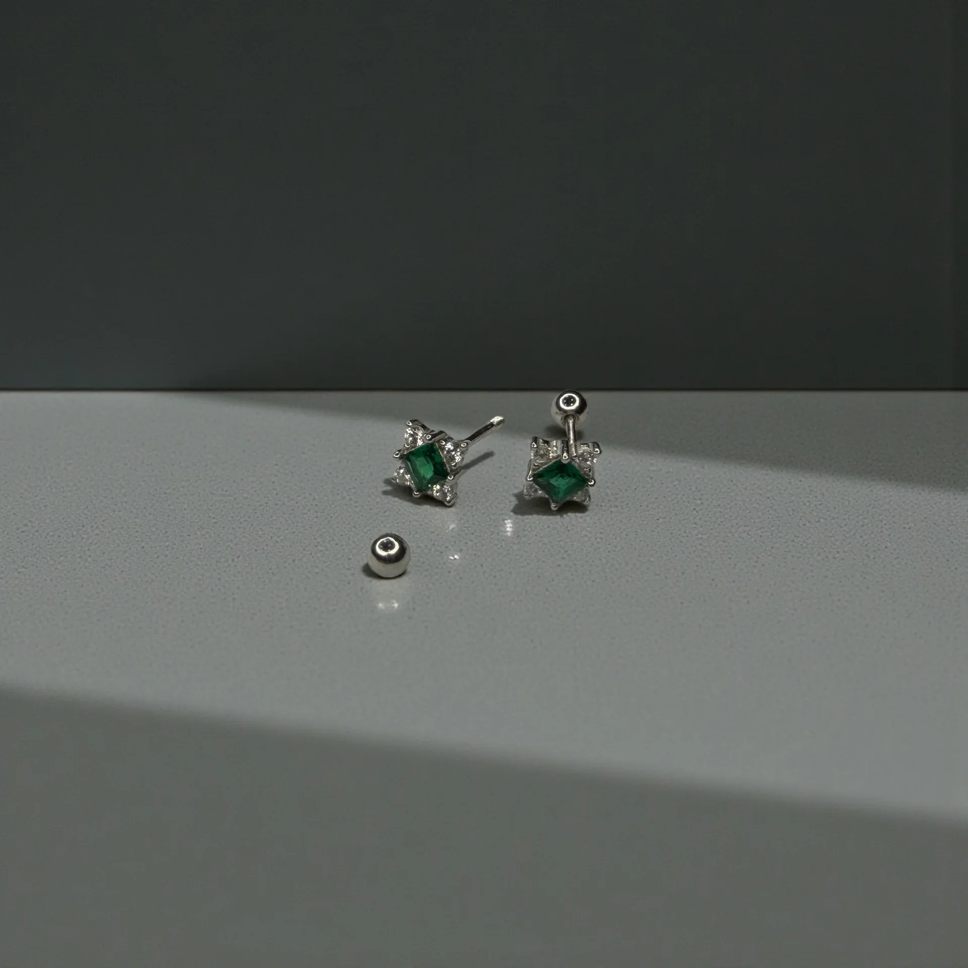 Green Geometric Shape with Zircons Ear Stud - Image 5