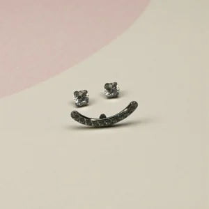 Happy Smile with Cubic Zircons Ear Studs Silver