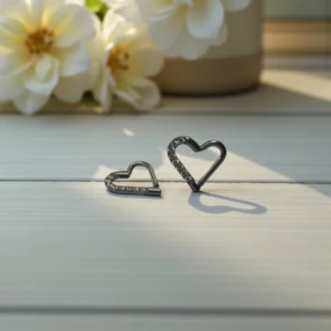 Heart Hinged Segment Hoop With Clear Zircons Ear Rings