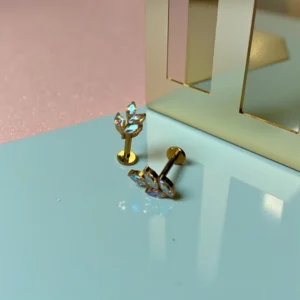 Marquise CZ Leaf Shaped Ear Studs Golden