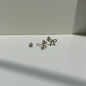 Romantic Bow Screw Bead Piercing Ear Studs Silver