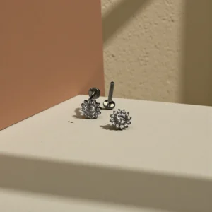 CZ Flower Internally Threaded Ear Stud