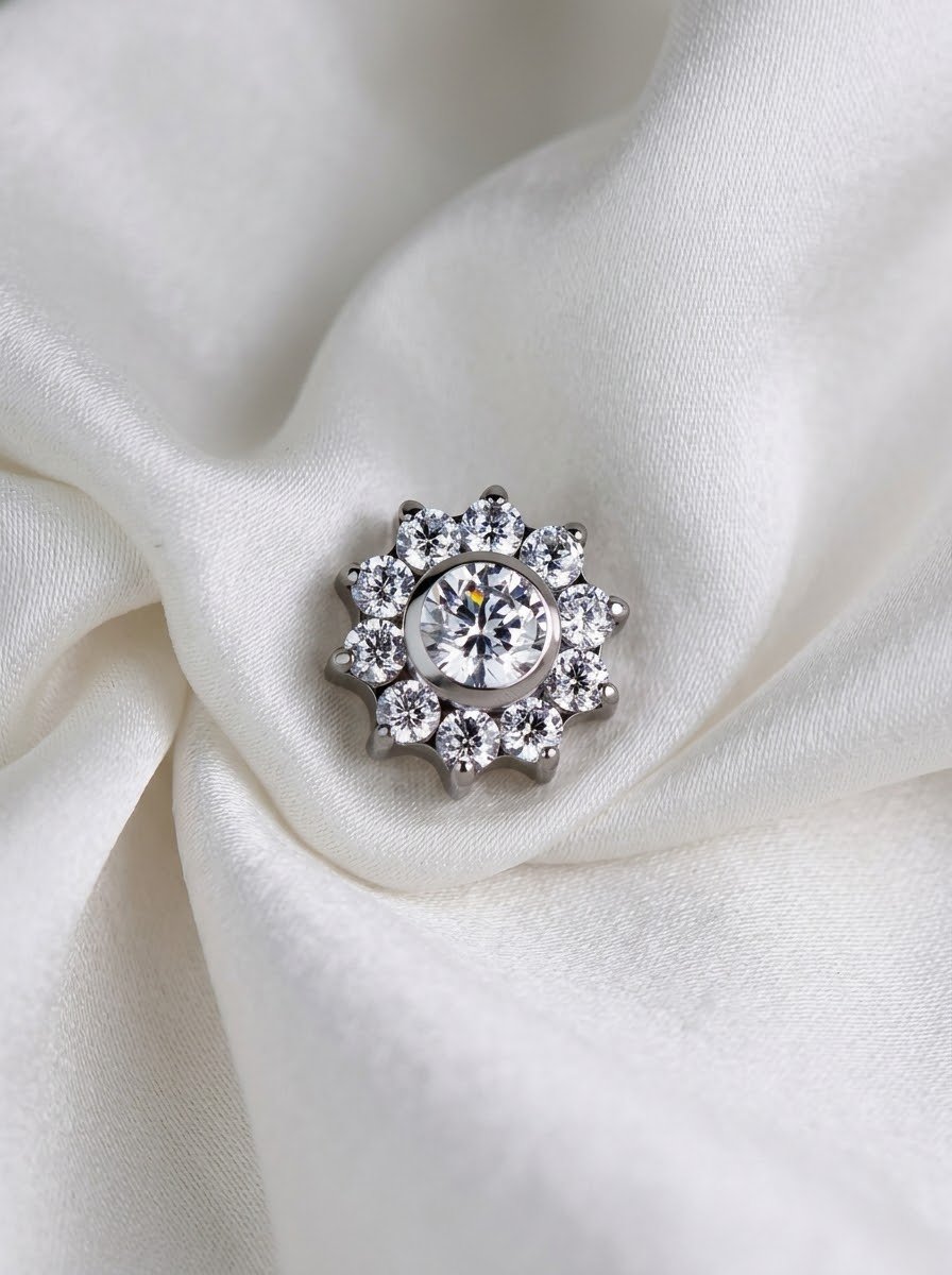 CZ Flower Internally Threaded Ear Stud - Image 2