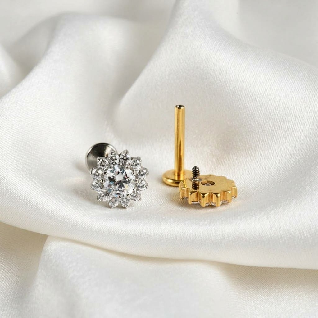 CZ Flower Internally Threaded Ear Stud by Ear Studex