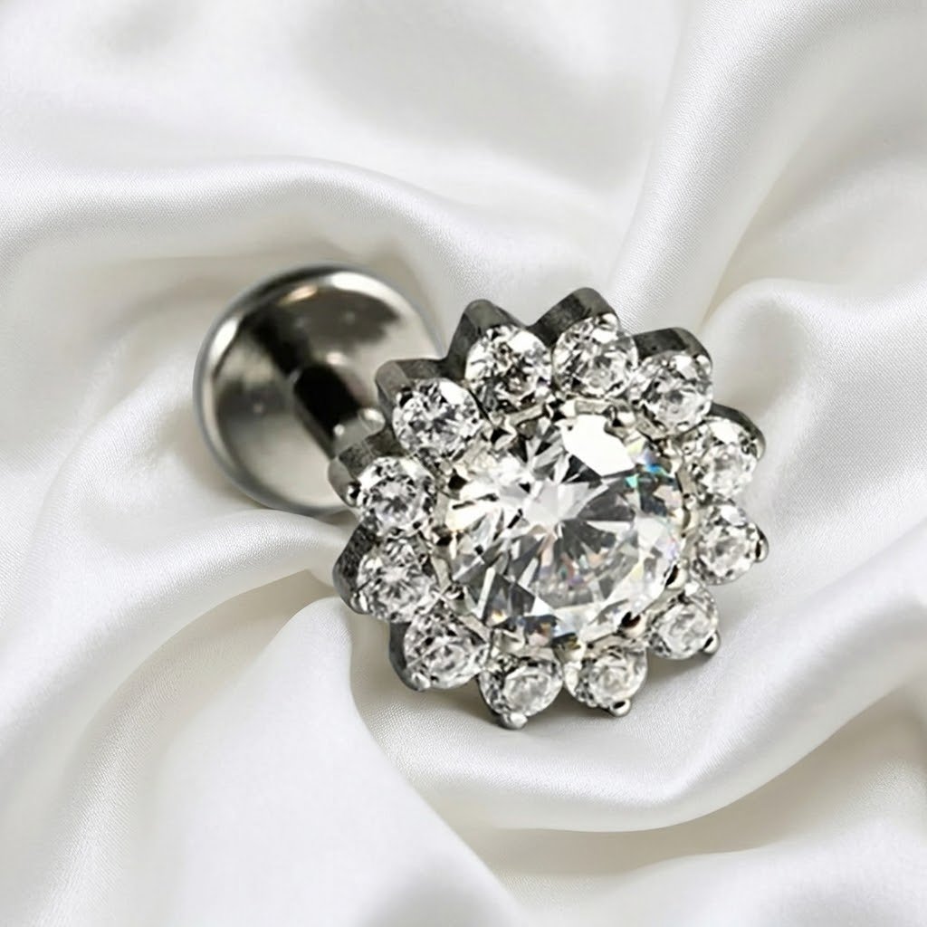 CZ Flower Internally Threaded Ear Stud - Image 4