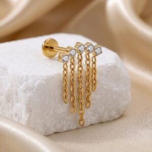Dangling marquise stud earring with a marquise-cut stone.