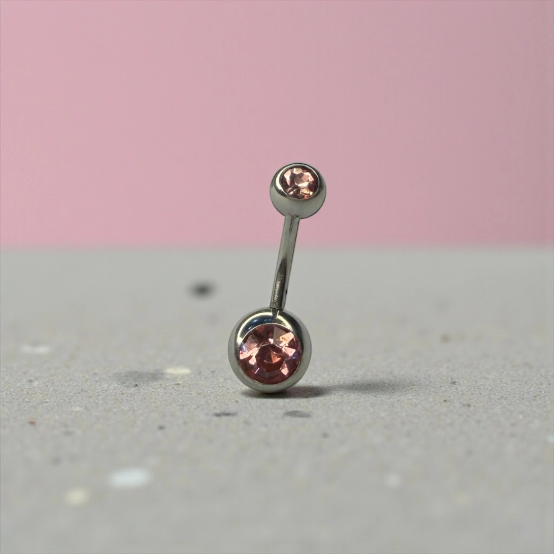 Double Ball Navel Barbell With Pink Gemstone