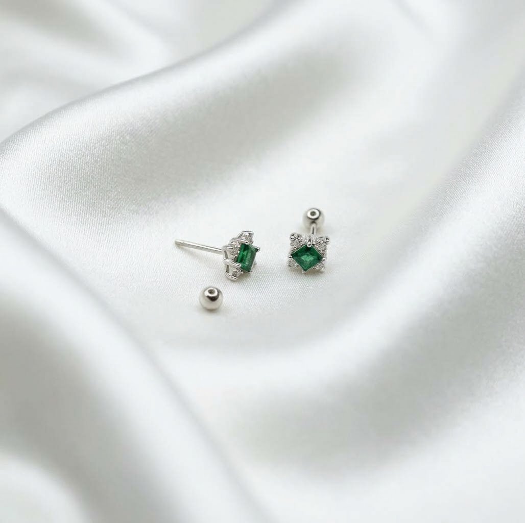 Green Geometric Green Ear Stud