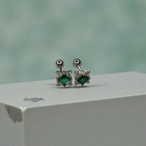 Green Geometric Shape with Zircons Ear Stud