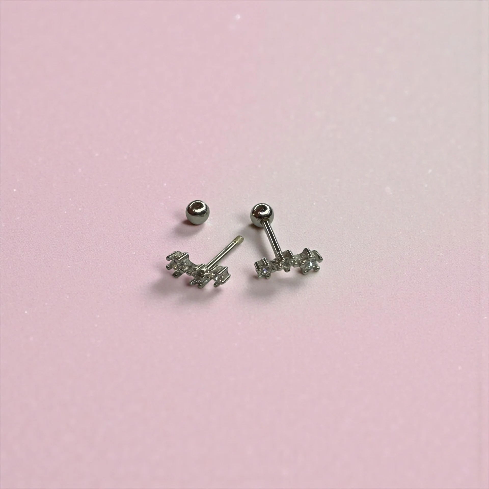 Three Zircon Screw Bead Stud - Image 2