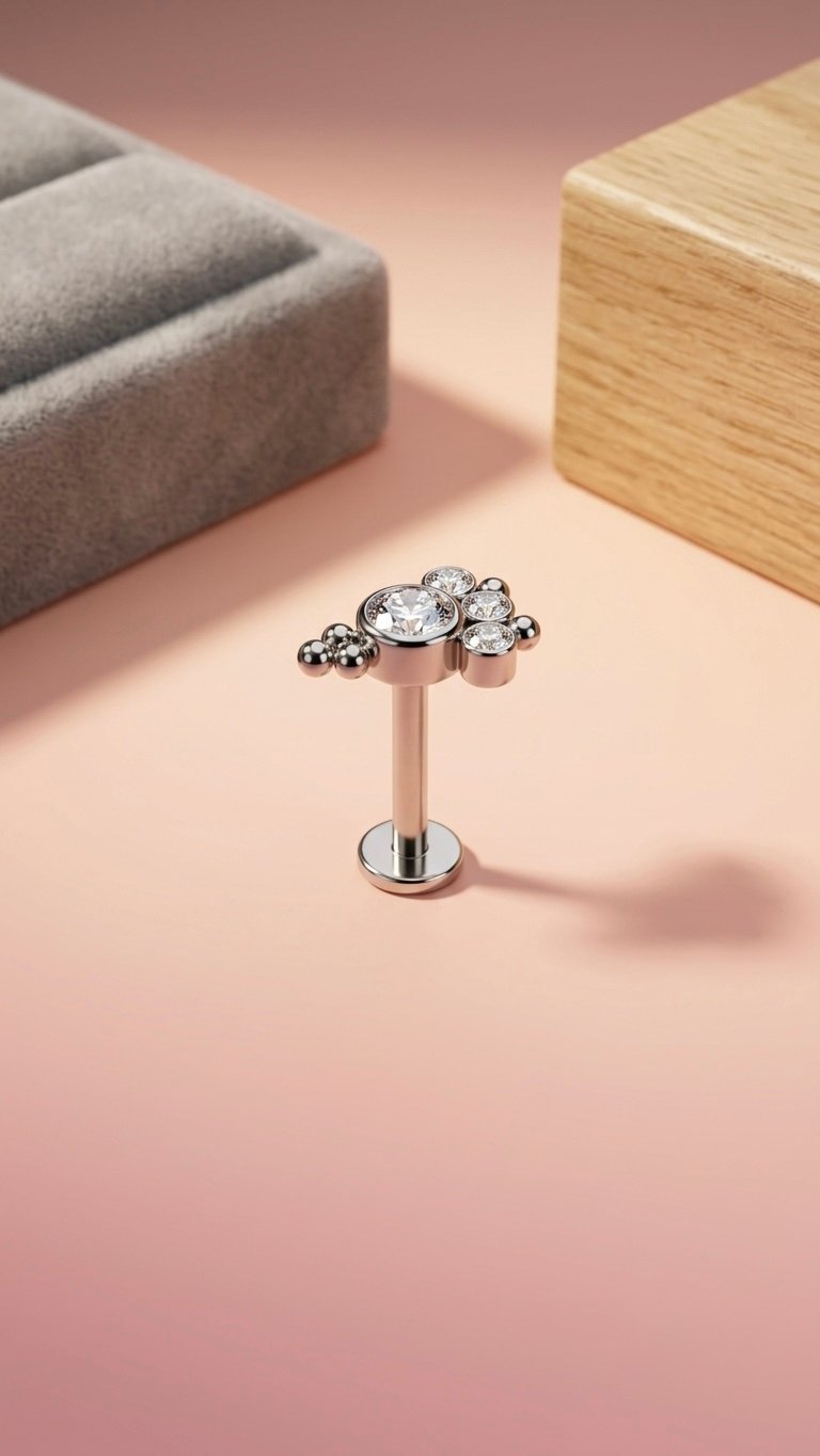 Astra Labret Ear Stud featuring a star-shaped cubic zirconia design in hypoallergenic titanium.