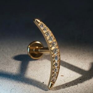 Crescent Pave Helix Stud in hypoallergenic titanium, featuring curved cubic zirconia stones.