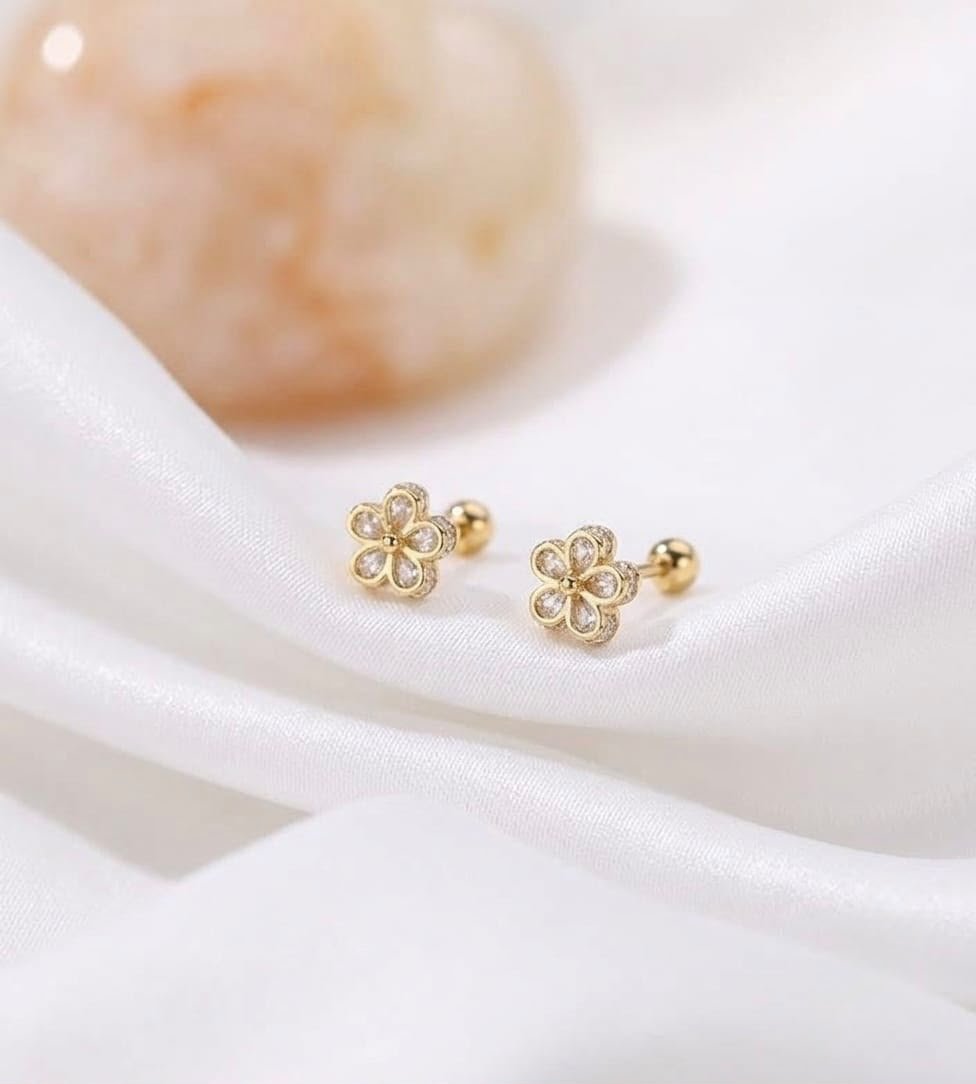 Crystal Flower Screw Back Stud Earrings - Image 2
