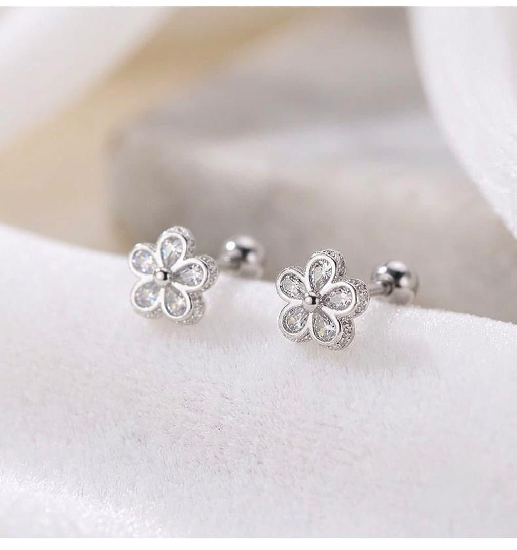 Crystal Flower Screw Back Stud Earrings - Image 4