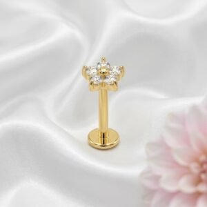 Gold Crystal Flower Flat Back Labret Stud | EarStudex